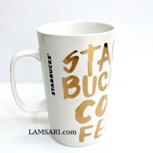 Starbucks 2015 White Gold Graffiti Ceramic Coffee Mug 16 Oz